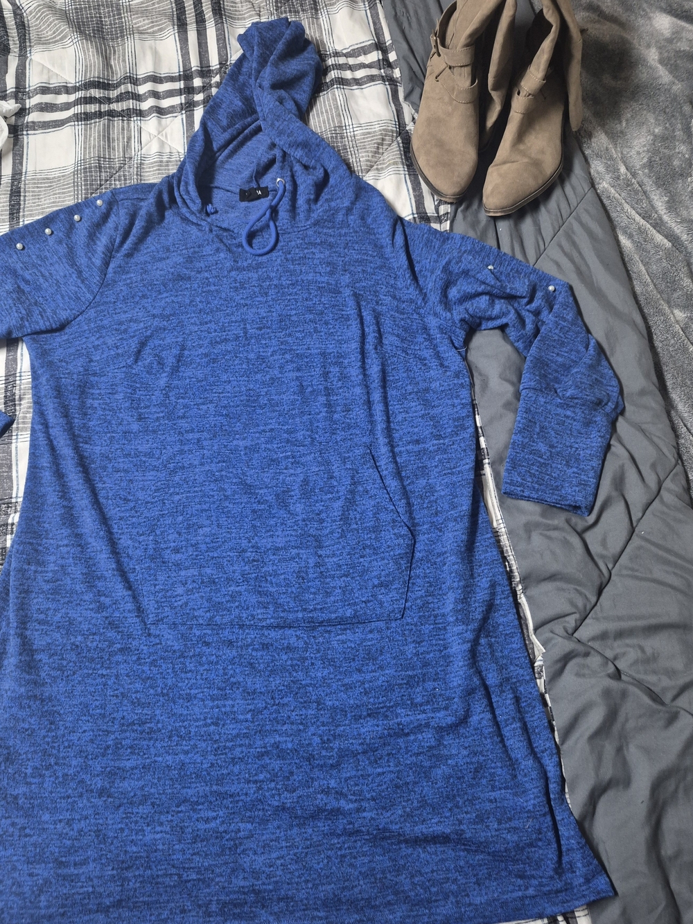 Tacera Royal Blue Crewneck Hooded Sweater